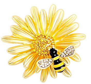 Honey Bee Brooches Crystal Metal Insect Daisy Plant Themed Bee Brooch Animal Brooch Pin Gold Tone Women Girls Pins Sweater Shawl Clips Safety Pins Dress Shirt Clips