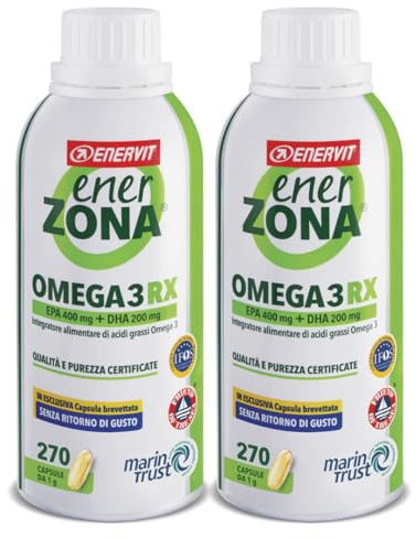 Enervit Enerzona Omega 3 RX 270 Capsule da 1g, 2 Confezioni | Integratore Omega 3 IFOS, Olio di Pesce, Acidi Grassi EPA DHA, Supporto Cuore Vista Cervello, Fish Oil Senza Ritorno di Gusto