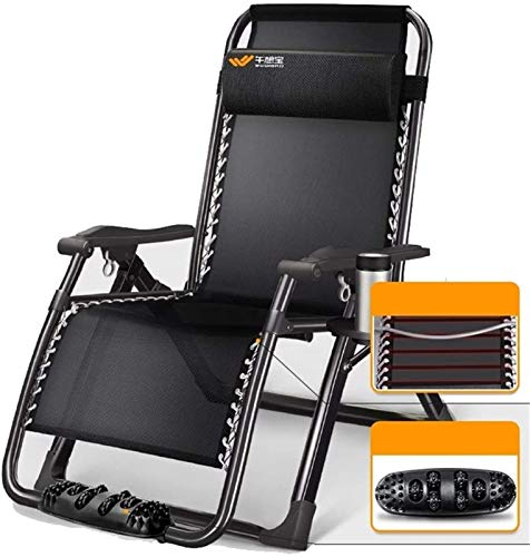 SilteD Lightweight Garden Loungers And Recliners Folding Adjustable Sun Lounger Chair with Massage on casters footreast For Beach Pool Outdoor Patio Camping Feet Steel (Color : Black) Present