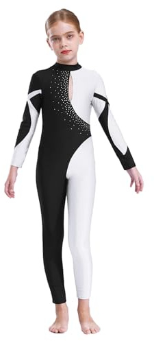 YiZYiF Tuta Intera da Ginnastica Artistica per Bambina Manica Lunga Lucido Leotards Jumpsuit Body da Balletto Intera Completo Sportivo Allenamento Bianco 9-10 anni