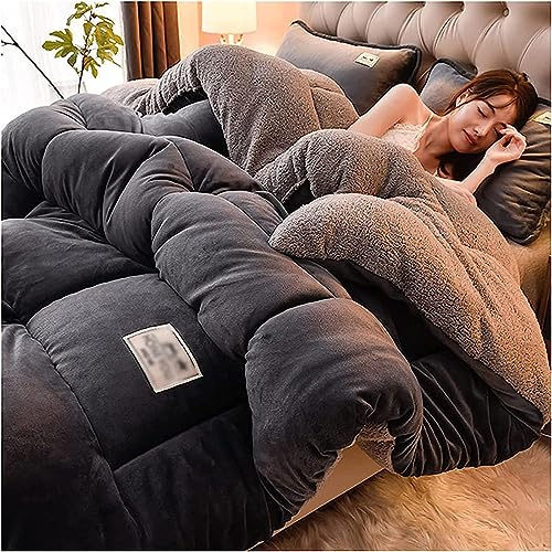 TUCVZVO Komfort Dicke Bettdecke Daunendecke,Bauschige Ganzjahresdecke,Winter Steppdecke Dicker Lamm-Kaschmir, Decke, Flauschige Kaschmir-Steppdecken,Dark Gray,150x200cm(3.5kg)