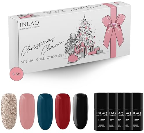 INLAQ® Maniküre Set Christmas Charm UV Nail Polish Special Collection Set - Gel Nails Nagellack Free from Hema - Shellack Gel Polish UV Colours - 5 x 6 ml