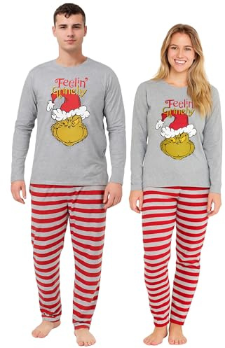 United Labels The Grinch - Conjunto de pijamas para hombre y mujer, manga larga, camiseta con pantalón, color gris/rojo, gris/rojo, XL