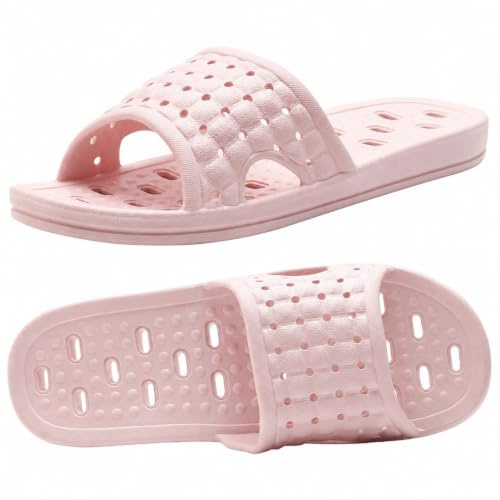 MUQGAOP Chaussons de douche à séchage rapide, antidérapants, avec trous de drainage, pour femmes et hommes, pour dortoir, piscine, salle de sport Rose EU 37/38