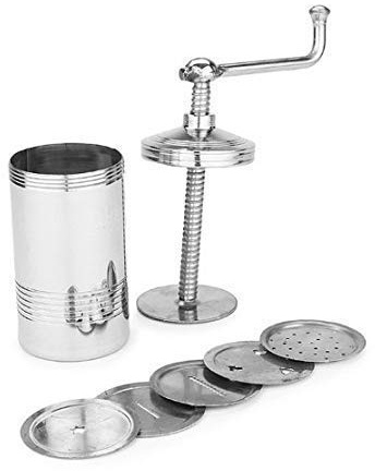 AARNAV Macchina Sev Sancha in Acciaio Inox con 6 Dischi Utensili da Cucina per Namkeen e Snacks Maker, Silver Sev Maker Chakli Murukku Maker, Manuale Pasta Maker, Noodle, Sevaiyan, Biscotti Maker