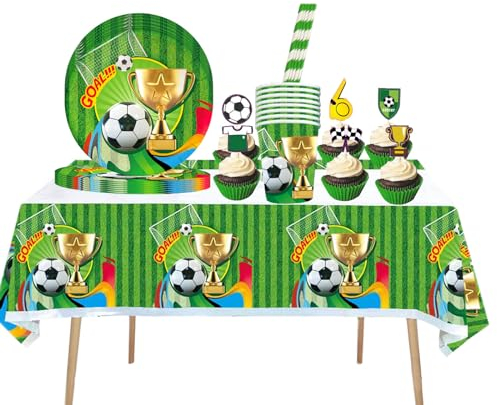 Aszaui Deko Kinder Partygeschirr Set,Fußball Party Dekorationen Geburtstagsparty Kindergeburtstag Zubehör Set für 10 Gäste