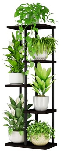 Bamworld 5 Tier Plant Stands Indoor, Corner Shelf Tall Plant Stand for Multiple Indoor Plants, Metal Tiered Display Stand for Living Room Balcony Garden Patio, Black