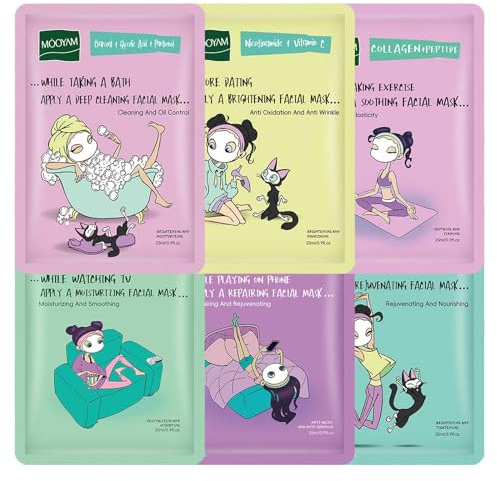 6Pcs Sheet Masks，Hydrating Face Mask Set for Teenage Girls，Face Mask Skincare，Moisturising and Firming Nourishing Face Masks - Soothing Sheet Face Mask