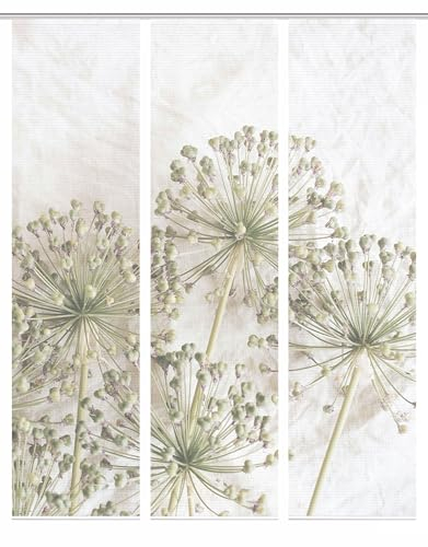 HOME in green HIG Schiebegardine Cintia 3er Set, 245x60 cm, Aluim Blumendruck, Farbe:Natur, Größe:245 x 60 cm, Anzahl:3er-Set