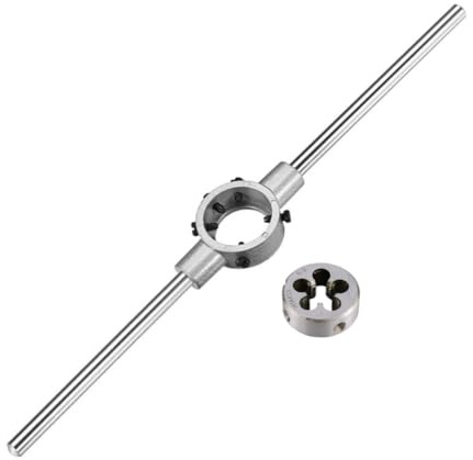 OKODOKO Adjustable Die Stock Handle Wrench Hand Tool with M14 x 1.5 Threading Round Die and 38mm Adjustable Holder (Fits M12-M16 Dies)