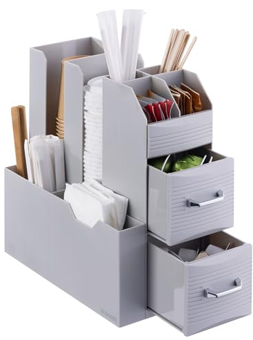Navaris Organisateur à Café - Distributeur Sucre Thé Café Touillette Serviette - avec Range-Dosette et Porte-Gobelet - Maison Bureau Cafétéria