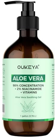 OUKEYA 98% Organic Aloe Vera Gel with 2% Niacinamide, Soothing, Hydrating & Repairing for Face, Body & Hair, After Sunburn Relief, Acne Treatment, Skin Tone Improvement, Anti-Inflammatory, Vegan,500ml