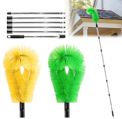 Herramientas de limpieza de canalones, limpiador de canalones telescópico de 10 pies, capacidad de limpiador de canalones para limpiar fácilmente hojas de techo, escombros, canalones, luz colgante (2