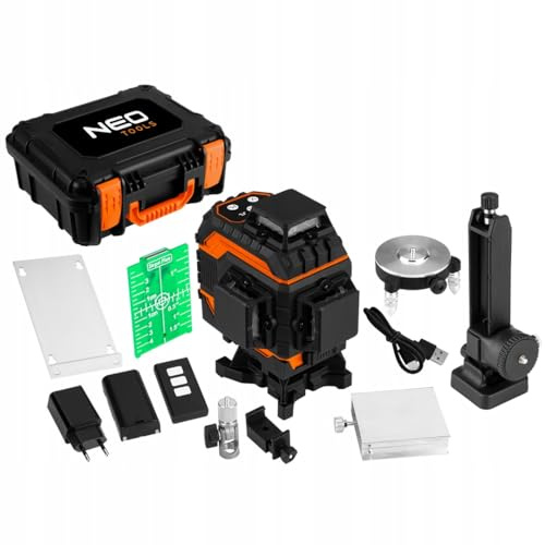 NEO TOOLS Laser 3D, grün, Linienlaser Grün Kreuzlaser Selbstnivellierend | Nivelliergerät Baulaser 3D, Akku für Innen, Außenbereich Baustelle