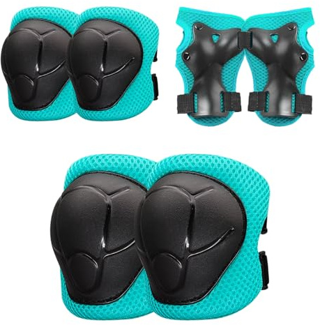 Knee Pads for Kids， Knee Pads and Elbow Pads Set Toddler 3-10 Years Protective Gear Set for Girls Boys with Wrist Guards for Skating Cycling Bike Rollerblading Scooter (Cyan, S(3-7years))