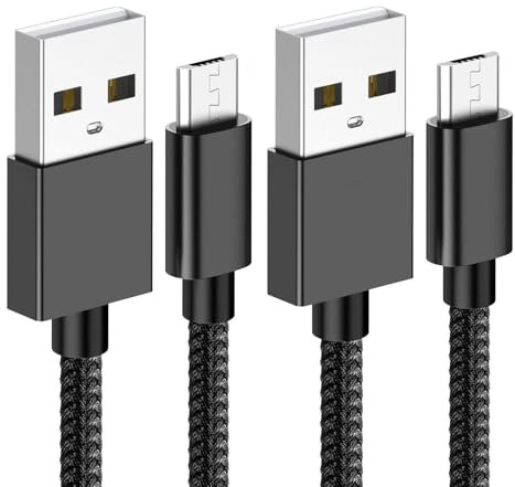 World biz Micro USB Cable, 2Packs 3M Android Charging Cable 3.1A, Micro Charging Cable Braided Compatible with PS4 Controller, Samsung Galaxy J7, S7, S6,Kindle Fire,Tablet (Black)