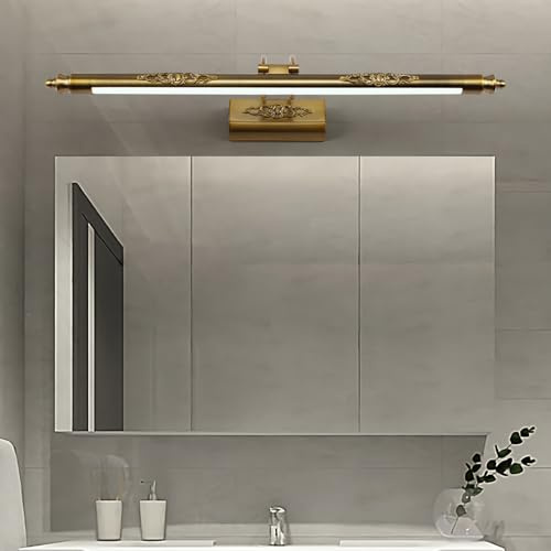 LED Badezimmer Spiegel Wandlampe 180° Drehbare Verstellbare Wandleuchte Bilderleuchte Gold Antik Indoor Wandbeleuchtung Bad Retro für Schlafzimmer Bilderleuchte Spiegellampen (Weißes Licht,70cm)