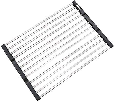 Sink shelf tableware rack Roll Up Dish Drying Rack Stainless Steel Foldable Dish Racks Over The Sink Plates Bowls Dish Drainer For Kitchen Countertop