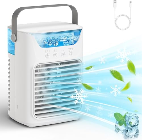 Aceshop Air Cooler, Evaporative Misting Fan with 2-6H Timer 650ML Water Tank Portable Air Conditioner 3 Wind Speeds & 2 Mist Modes Personal Mini Conditioner with Rainbow Light for Home Office Outdoor