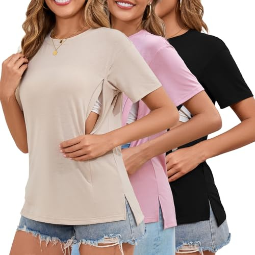 Liu & Qu 3er-Pack Still-Shirts für Damen, versteckter Reißverschluss, Still-Tops, Gelb + Rosa + Schwarz, X-Groß