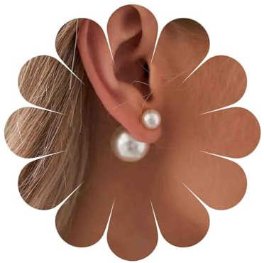 Tseenyi Pendientes de perla de doble cara Pendientes delantero de la chaqueta de oreja de perla Perlas de perla Joyería de declaración Perlas de boda nupcial joyas de orejas bidireccionales