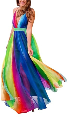 Vhersily Sommerkleid für Damen, LGBT-Q Gay Pride Monat Boho Maxi Rainbow V-Ausschnitt mit Taschen Pride Rock Brautschmuck, Frühlingskleidung, sexy Kleider, Curvy, Zeremonie, Rosa, L