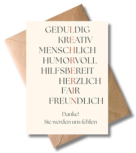 WBdesignz – Dankeskarte „LEHRERIN“ mit Umschlag – Persönliche Lehrer:innenkarte mit Akrostichon zum Abschied oder Schuljahresende (DIN A6)