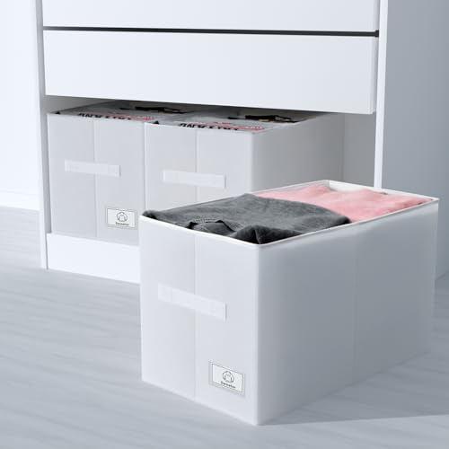 LAJIAKE 3er Set Aufbewahrungsbox Groß Kleiderschrank Organizer geeignet für PAX Kleiderschrank 100x58 cm– Faltbare Stoffboxen mit Sichtfenster, – Weiß – 55×31×33 cm