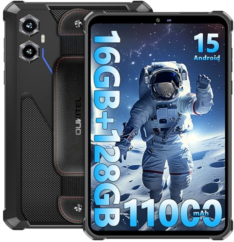 OUKITEL RT3 Plus Tablette Incassable Android 15, 11000mAh Tablettes Durcie, 16Go RAM + 128Go ROM/TF 1To Tablette 8 Pouces, 16MP Caméra Tablettes Tactile, NFC/Dual SIM 4G/GPS/OTG - Bleu