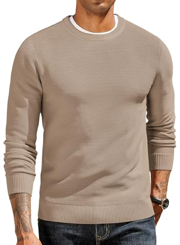 COOFANDY Jersey Hombre Cuello Redondo - Suéter Clásico de Punto Manga Larga para Oficina y Casual