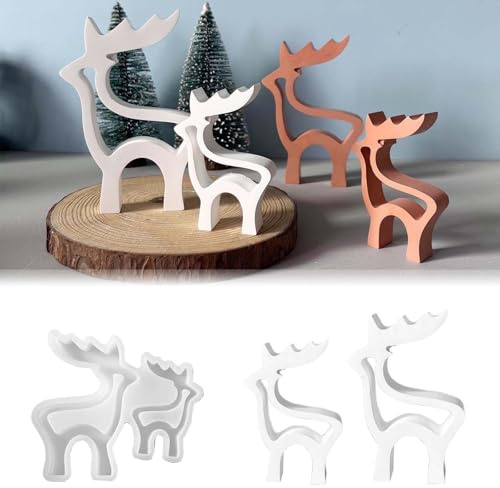 TREABEAR 2 moldes de silicona de alce, moldes de silicona para Navidad, moldes de silicona con animales navideños, moldes de yeso para fundir alces, moldes de velas de silicona