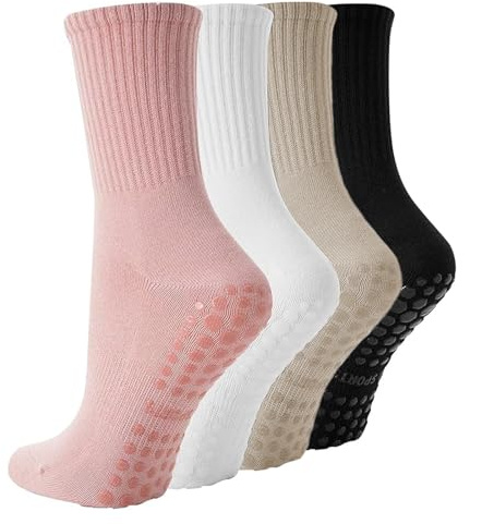 Ziyonix 4 Paires Chaussettes Antidérapantes Chaussette Pilates Yoga Chaussette en Coton Pour Femme Homme Ballet Danse Fitness Sport (EU35-40)
