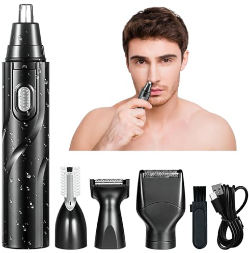 Tagliapeli Naso e Orecchie 4 in 1 USB Ricaricabile, Rasoio Naso Uomo Professionale Indolore, Taglia Peli Naso e Orecchie, Sopracciglia, Barba, Viso – Tondeuse Multifunzionale Uomo Donna