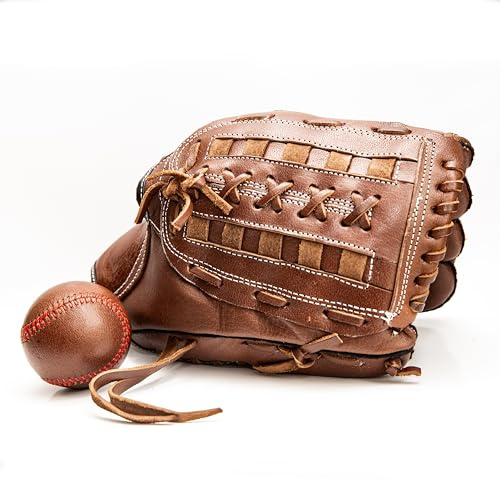 Vintage Full Cowhide Leather Baseball Glove and Ball Set
