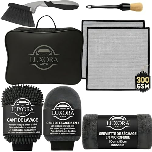 Kit de limpieza de coche – Kit de lavado de coche premium con paños de microfibra, guantes de lavado y 800 g/m² de secado para exteriores