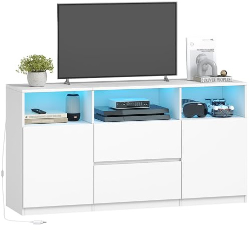 Hzuaneri TV-Schrank mit RGB LED-Beleuchtung(25 Farben), Weiß