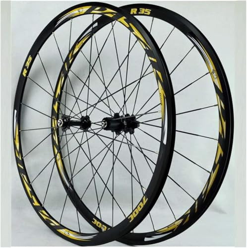 Cykelhjul 700C Dubbelväggig aluminiummack 30 mm Fälgbroms XC landsvägshjul QR Tätade lagernav 7-12 hastighet,Yellow