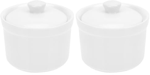 Gadpiparty 2 Cuencos de Cerámica para Sopa con Tapa, Recipientes para Guisar, Aptos para Fiestas y Restaurantes, Diseño Simple y Delicado, Pack de 2 Piezas