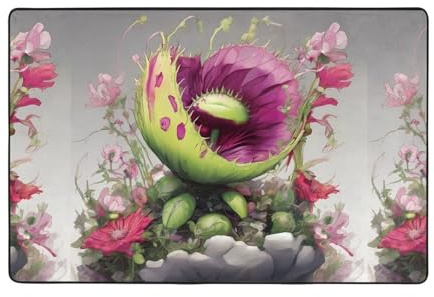 WZYWHJ Neon Venus Flytrap Prints Anti-Slip Floor mat Carpet Rug 72x48 for Living Room Office Coffee Table Bed Balcony