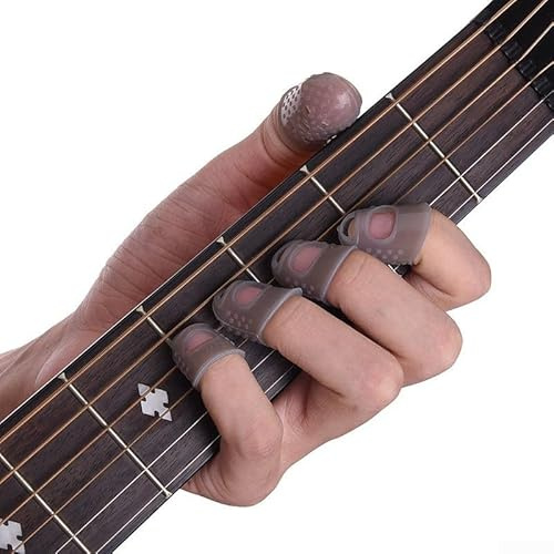 Vidonergy Lot de 12 protège-doigts en caoutchouc de silicone pour protection des doigts pour guitare, ukulélé, guitare électrique (gris)