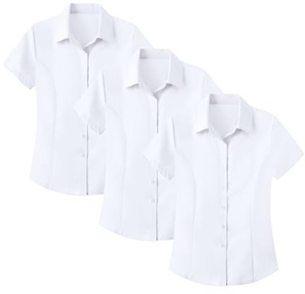 Basic Shirt Women's 3-Piece Set, Short-Sleeve Blouse, Wrinkle-Resistant, Button-Down, Turn-Down Collar, Tops, Regular Fit, Women's Business Shirt, Solid Color, Stretch, Casual Shirts, Suit Shirt