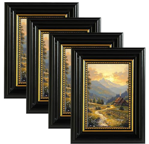 twirush 4 Stück Bilderrahmen Vintage Set, 10x15 cm Bilderrahmen Retro, Fotorahmen zum Aufstellen und Aufhängen, Fotorahmen für Wohnzimmer, Schlafzimmer, Galerie
