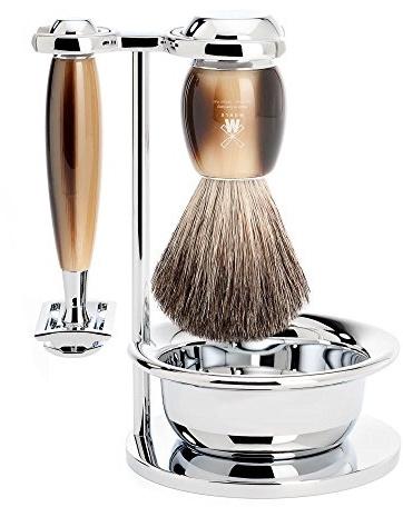 MÜHLE Rasierset mit Schale - Vivo Serie - Dachshaar - Rasierhobel - Edelharz hornbraun
