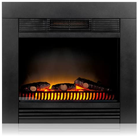 Classic Fire Chicago Camineo Elettrico - Caminetto Elettrico con Riscaldamento, Pannello di Controllo e Timer - Stufa Elettrica con Fiamme LED - 1800W - Modello da Incasso - Nero