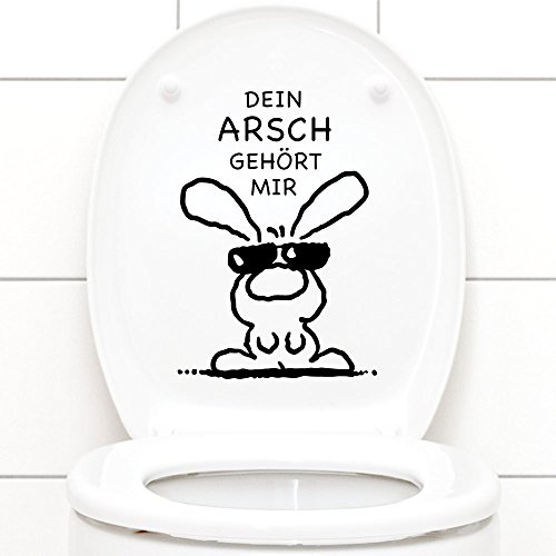 Grandora Wandtattoo WC Aufkleber Dein Arsch gehört Mir I schwarz (BxH) 19 x 27 cm I Hase Sonnenbrille Bad Toilette Wandsticker Wandaufkleber Sticker W772