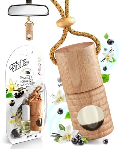 SHAKE Auto Duft (2 x 4,5ml) • Natürlicher Lufterfrischer Auto • Parfüm Aufhänger mit ätherischen Ölen • Diffuser Auto Innenraum • Air Refresher: Vanille & schwarze Johannisbeere