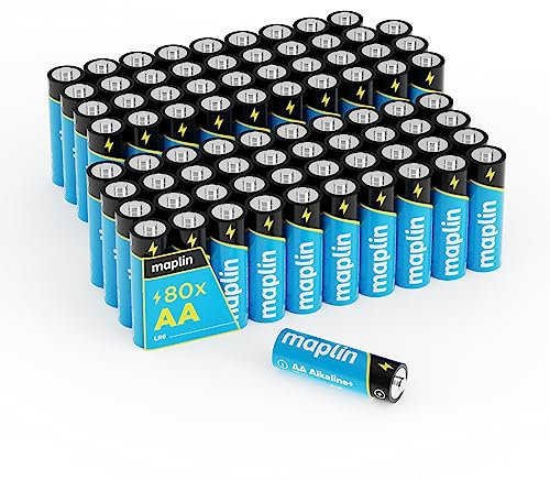 Maplin 80x AA LR6 1.5V Alkaline Batteries High-Performance Leak-Proof Cells, Long Shelf Life, Perfect for Christmas Lights, Decorations, TV remotes & Battery Motorised Toys