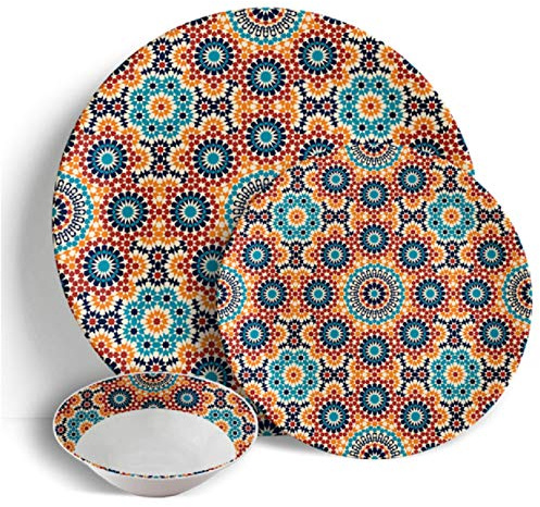 Sabella Home - 18 Piece Dinner Set - Marrakech Sunrise | Ceramic Porcelain China - 6 Dinner Plates, 6 Side Plates & 6 Bowls - Dishwasher & Microwave Safe