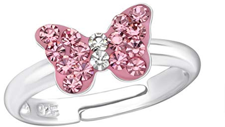 Goldene Hufeisen Kinder Ring 925 Echt Silber Mädchen Fingerring Emaille Kristalle Verstellbar