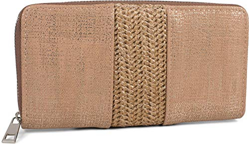 styleBREAKER Damen Portemonnaie mit Webstoff und Antik-Look, Reißverschluss, Geldbörse 02040125, Farbe:Altrose